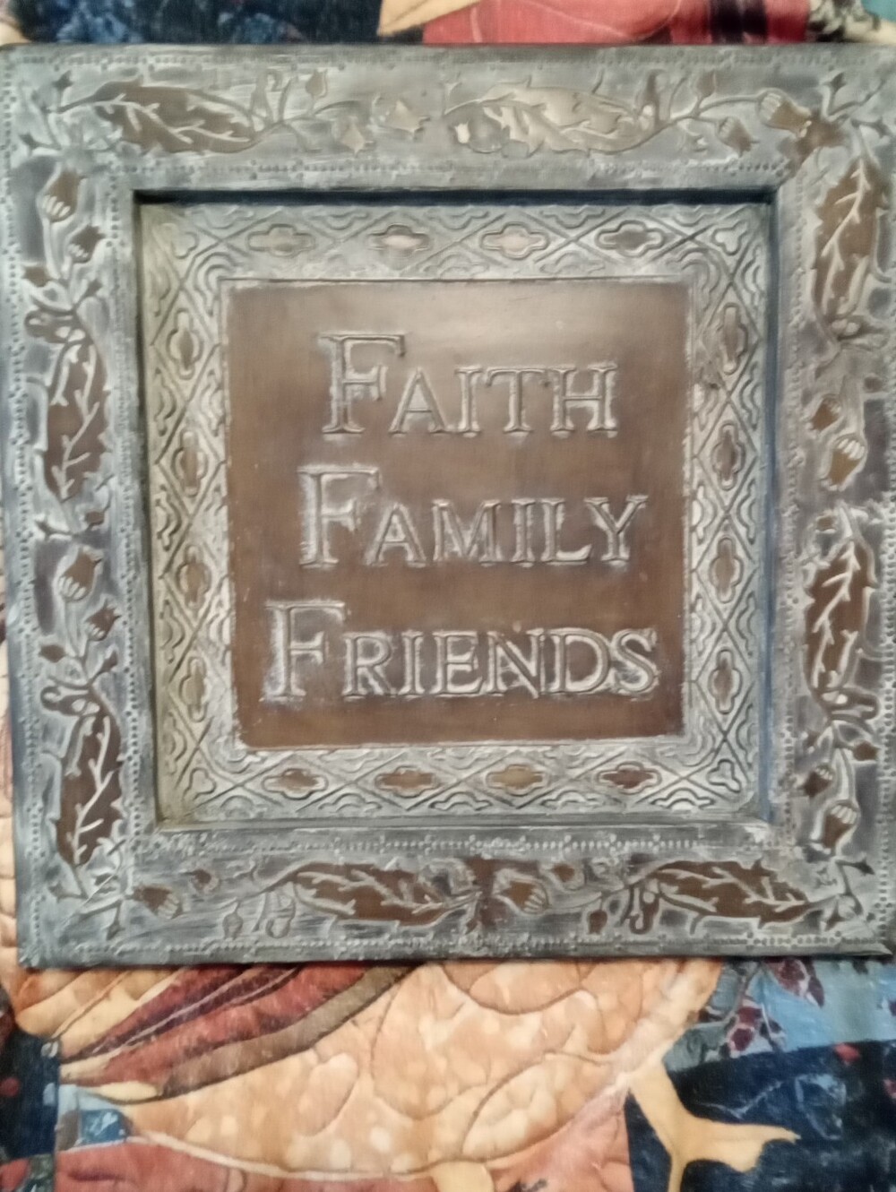 #1050 Faith Family Friends Rustic Brown Wall Plaque
